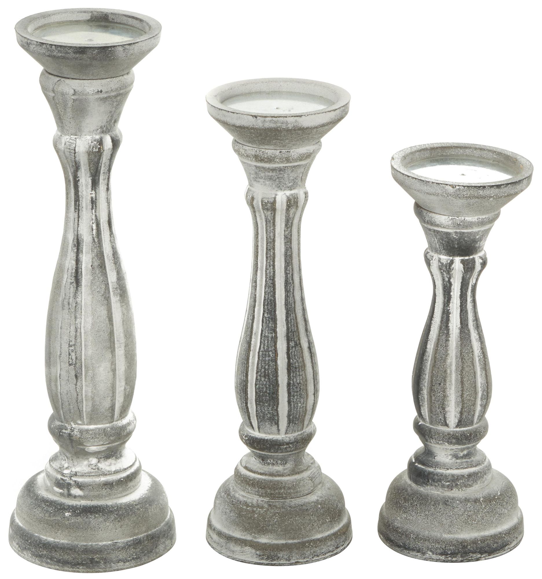 Image 5 Gray Wooden Traditional Candle Holder, S/3 15", 13", 11"H more views