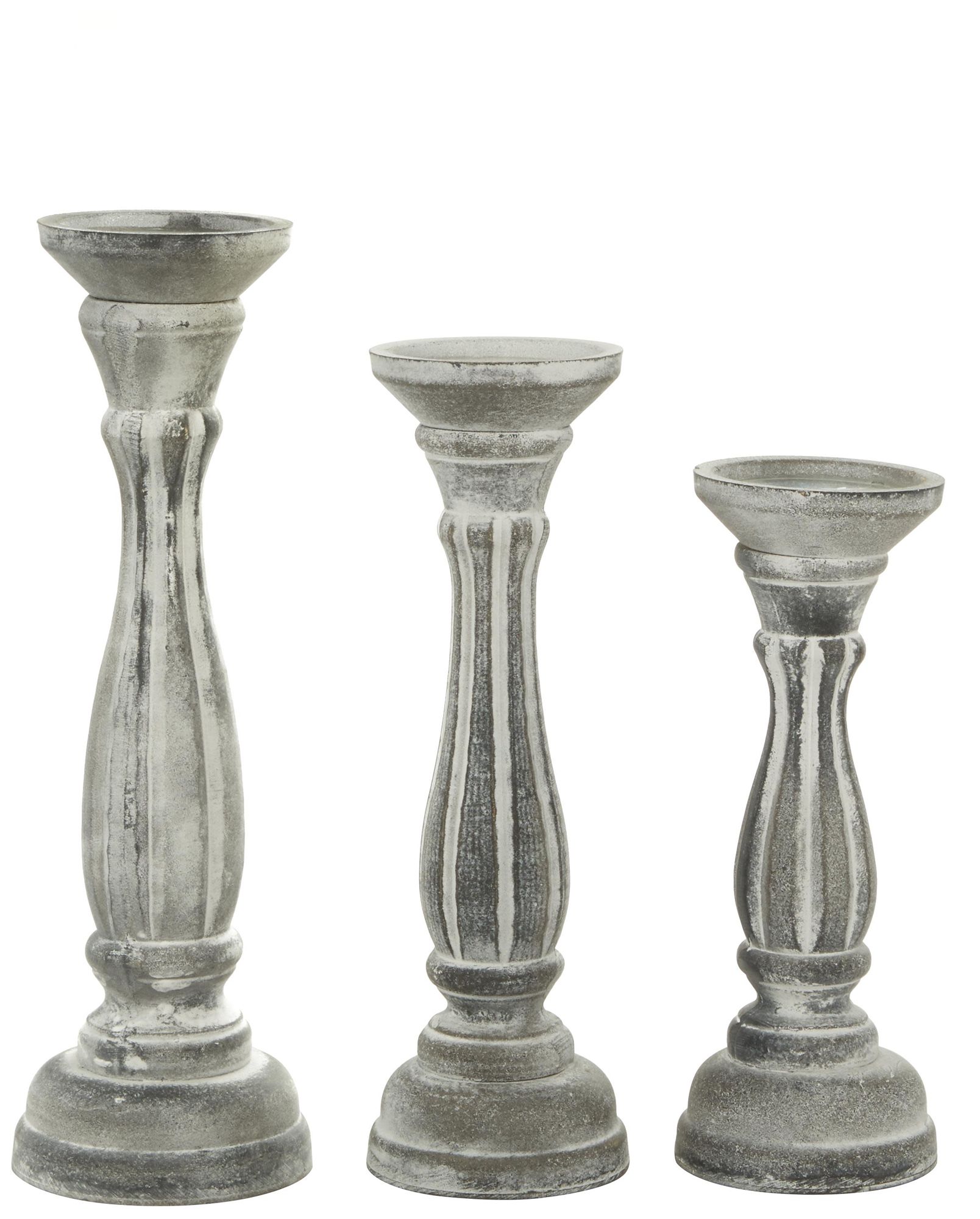 Image 6 Gray Wooden Traditional Candle Holder, S/3 15", 13", 11"H more views