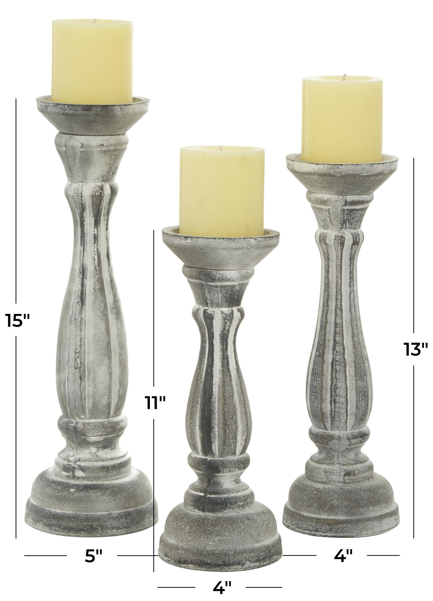 Image 7 Gray Wooden Traditional Candle Holder, S/3 15", 13", 11"H more views