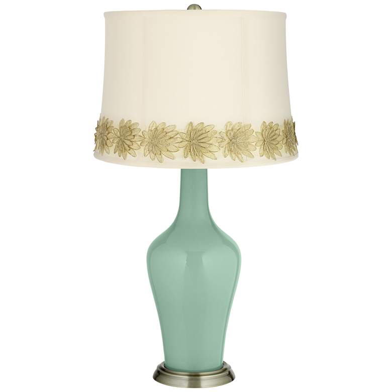 Image 1 Grayed Jade Anya Table Lamp with Flower Applique Trim