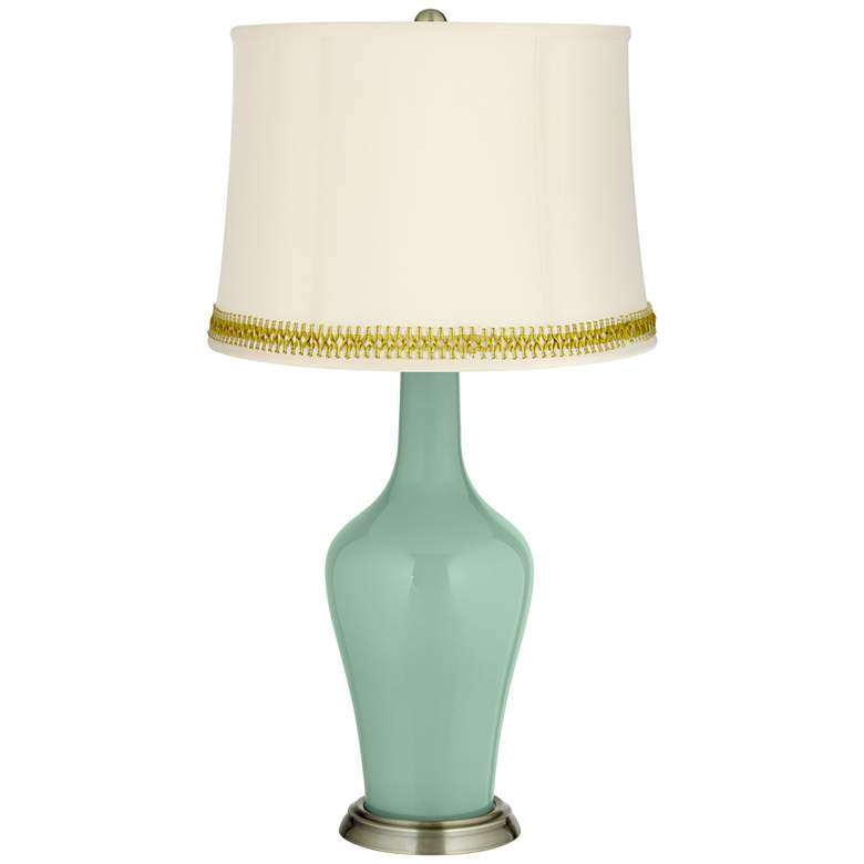 Image 1 Grayed Jade Anya Table Lamp with Open Weave Trim