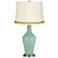 Grayed Jade Anya Table Lamp with Open Weave Trim