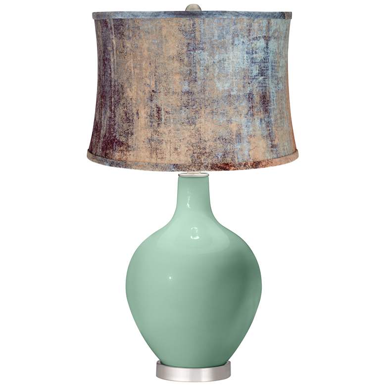 Image 1 Grayed Jade Blue Velvet Shade Ovo Table Lamp