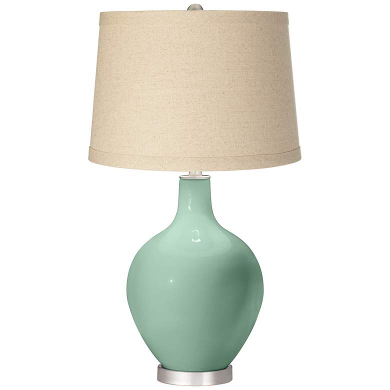 Image 1 Grayed Jade Burlap Drum Shade Ovo Table Lamp