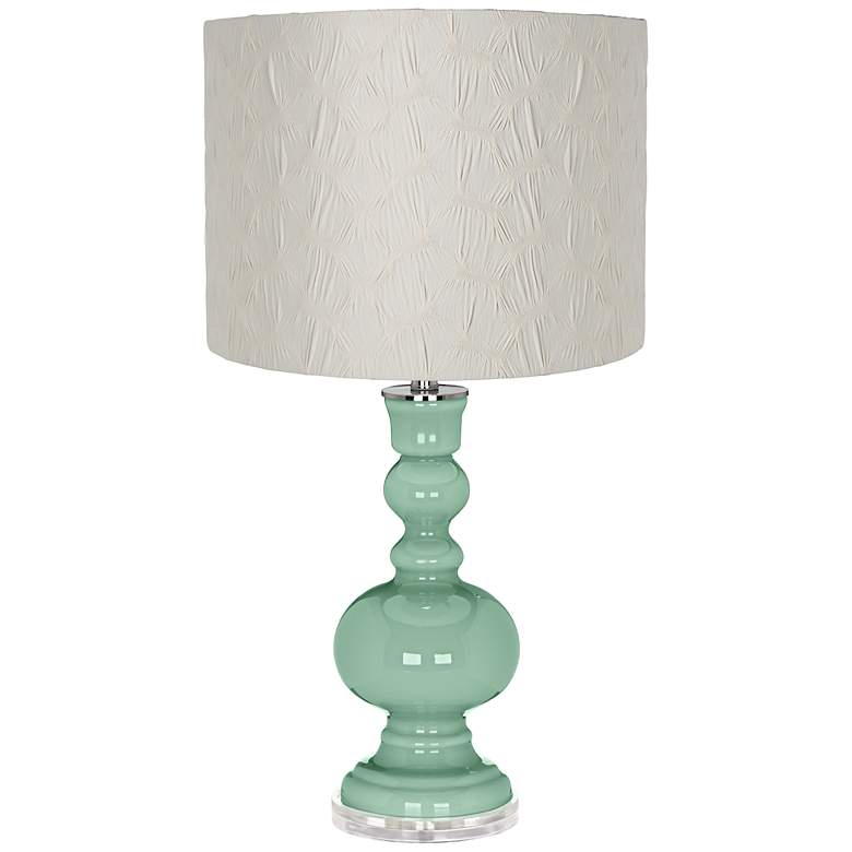Image 1 Grayed Jade Cream Pleated Drum Shade Apothecary Table Lamp