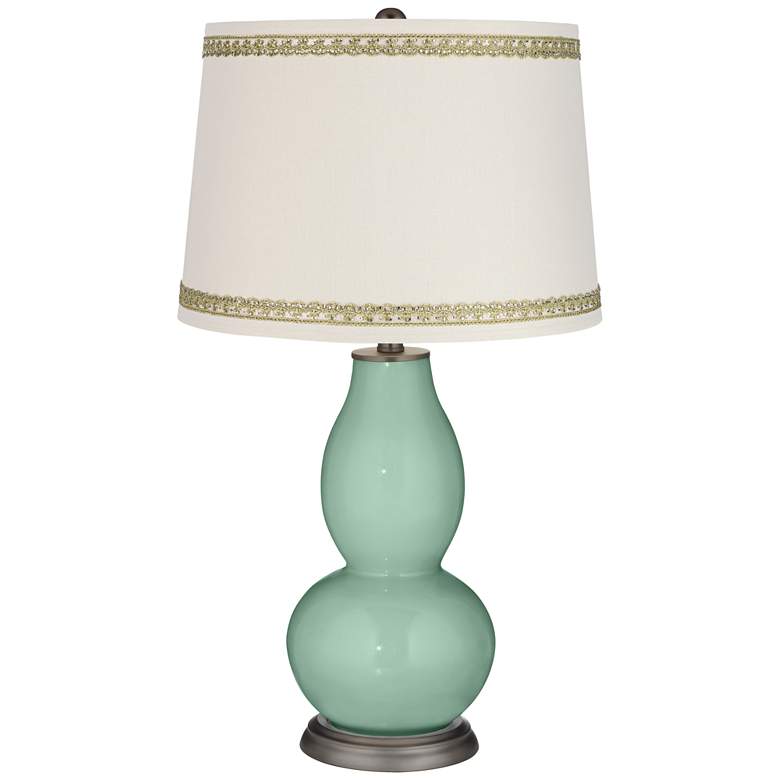 Image 1 Grayed Jade Double Gourd Table Lamp with Rhinestone Lace Trim