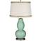 Grayed Jade Double Gourd Table Lamp with Rhinestone Lace Trim