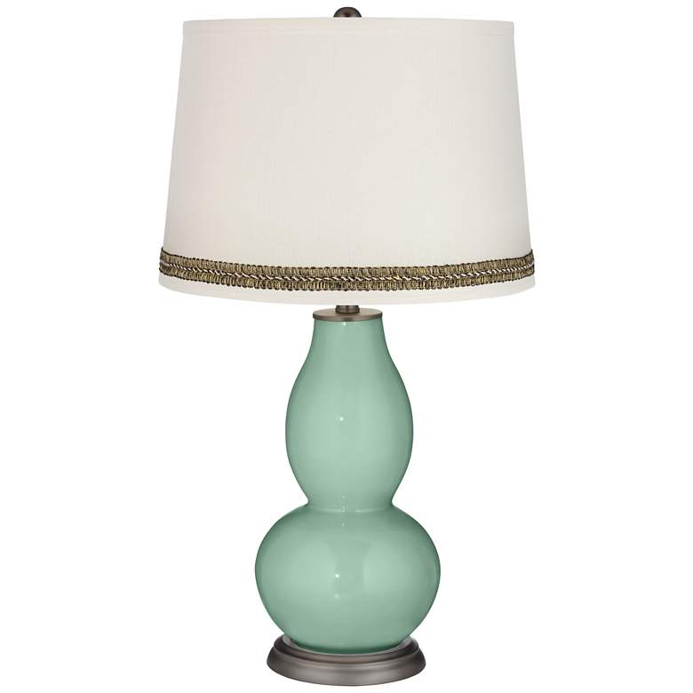 Image 1 Grayed Jade Double Gourd Table Lamp with Wave Braid Trim