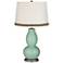 Grayed Jade Double Gourd Table Lamp with Wave Braid Trim