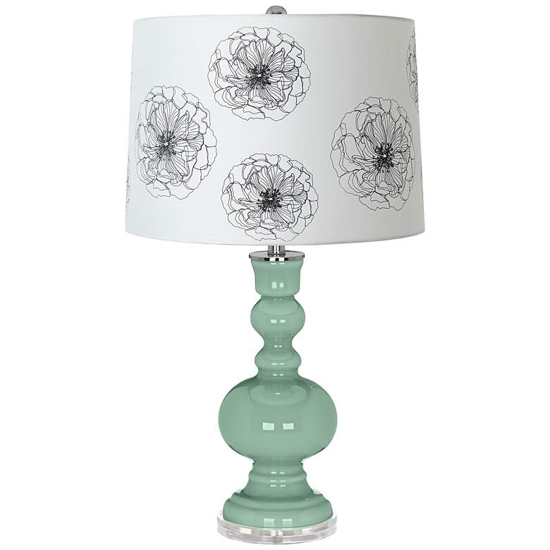 Image 1 Grayed Jade Flower Graphic Shade Apothecary Table Lamp