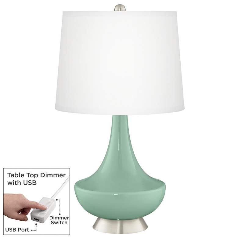 Image 1 Grayed Jade Gillan Glass Table Lamp with Dimmer