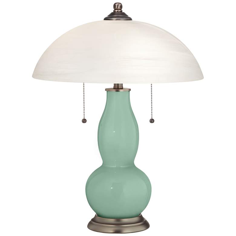 Image 1 Grayed Jade Gourd-Shaped Table Lamp with Alabaster Shade