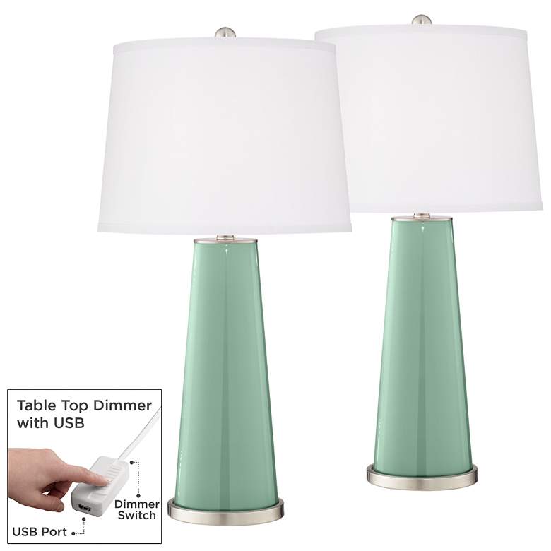 Image 1 Grayed Jade Leo Table Lamp Set of 2 with Dimmers