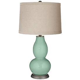Image1 of Grayed Jade Linen Drum Shade Double Gourd Table Lamp