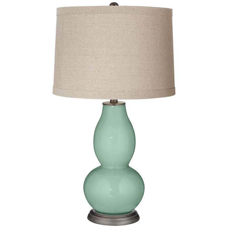 Image 1 Grayed Jade Linen Drum Shade Double Gourd Table Lamp