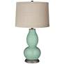 Grayed Jade Linen Drum Shade Double Gourd Table Lamp