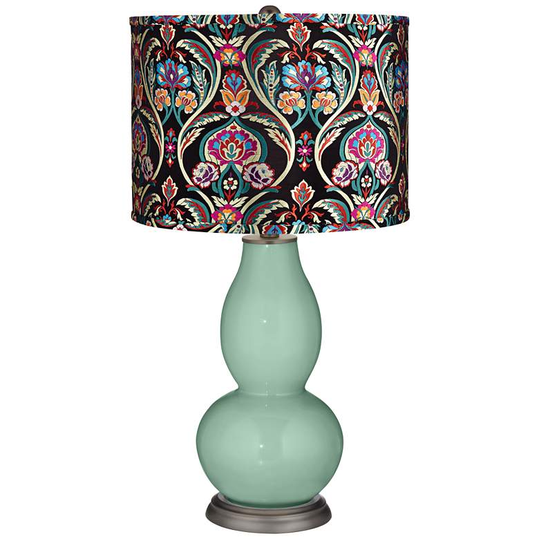 Image 1 Grayed Jade Multi-Color Embroidered Double Gourd Table Lamp