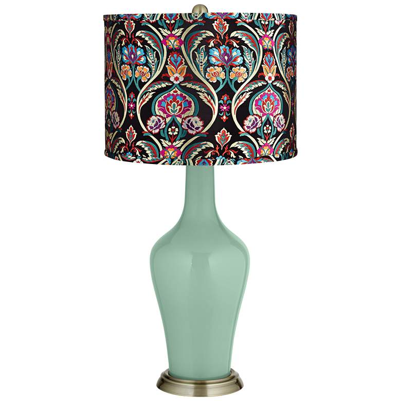 Image 1 Grayed Jade Multi-Color Embroidered Shade Anya Table Lamp
