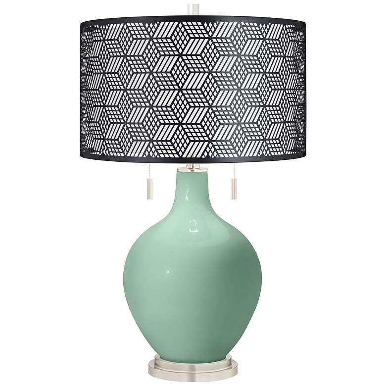 Image 1 Grayed Jade Toby Table Lamp With Black Metal Shade