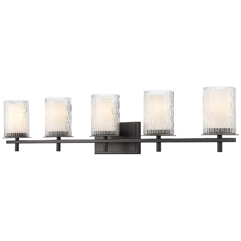Image 2 Grayson 40" Wide Matte Black 5-Light Vanity Bath Light