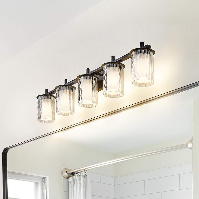 Image 1 Grayson 40" Wide Matte Black 5-Light Vanity Bath Light