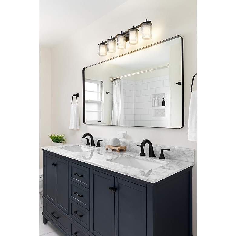 Image 4 Grayson 40" Wide Matte Black 5-Light Vanity Bath Light more views