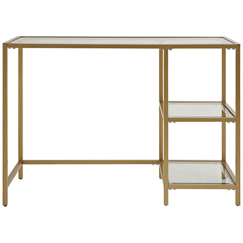 Image 2 Grayson 42 inch Wide Tempered Glass and Gold Metal 2-Shelf Office Desk