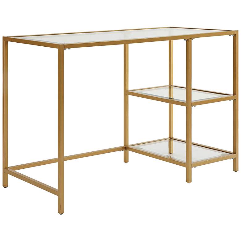 Image 3 Grayson 42" Wide Tempered Glass and Gold Metal 2-Shelf Office Desk more views