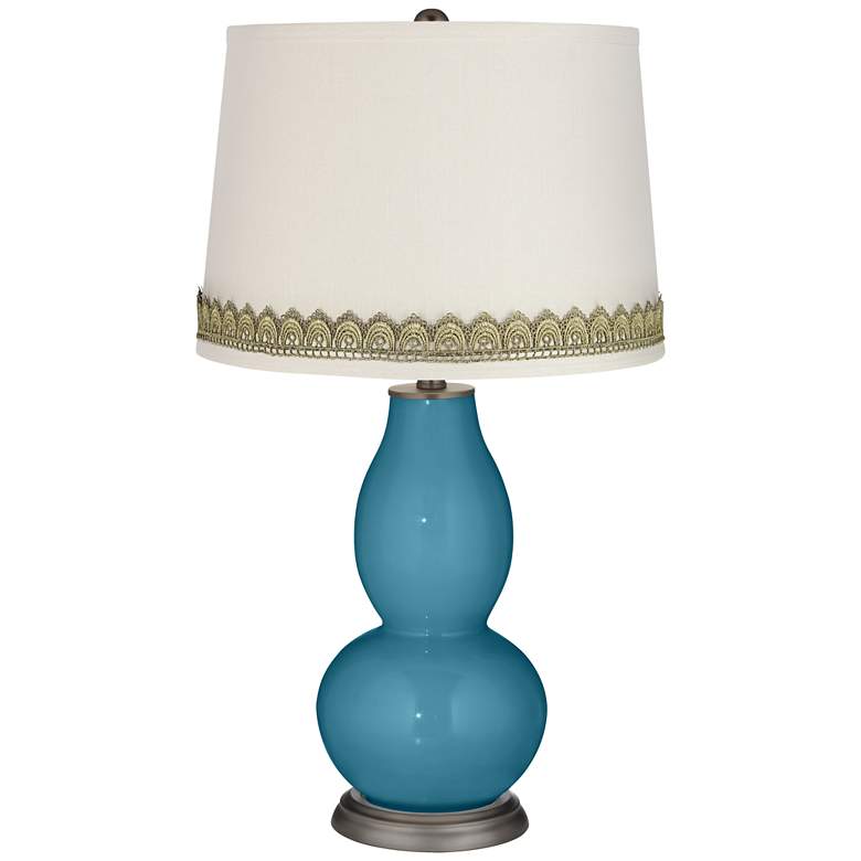 Image 1 Great Falls Double Gourd Table Lamp with Scallop Lace Trim