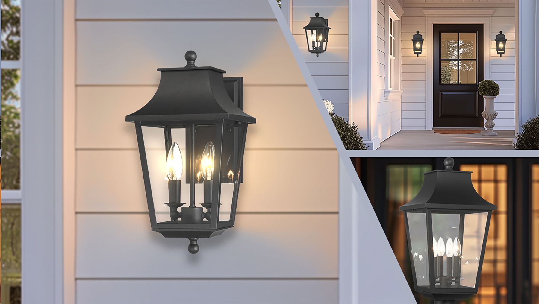 Image 7 Great Outdoors Altimeter 4-Light 11-in Black Outdoor Pendant with Shades more views