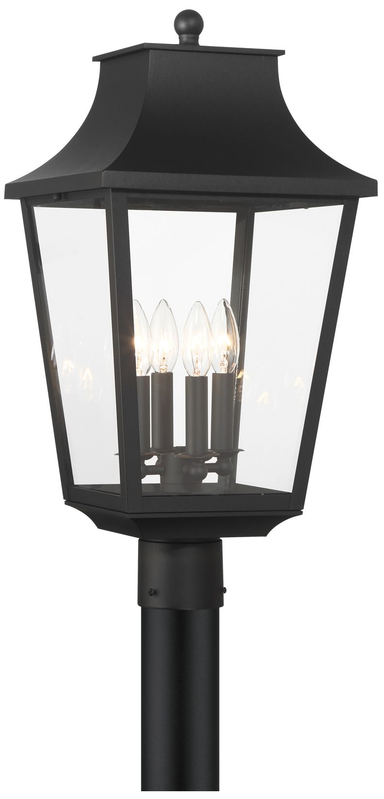 Great Outdoors Altimeter 4-Light 11-in Black Outdoor Post Mount with Shades