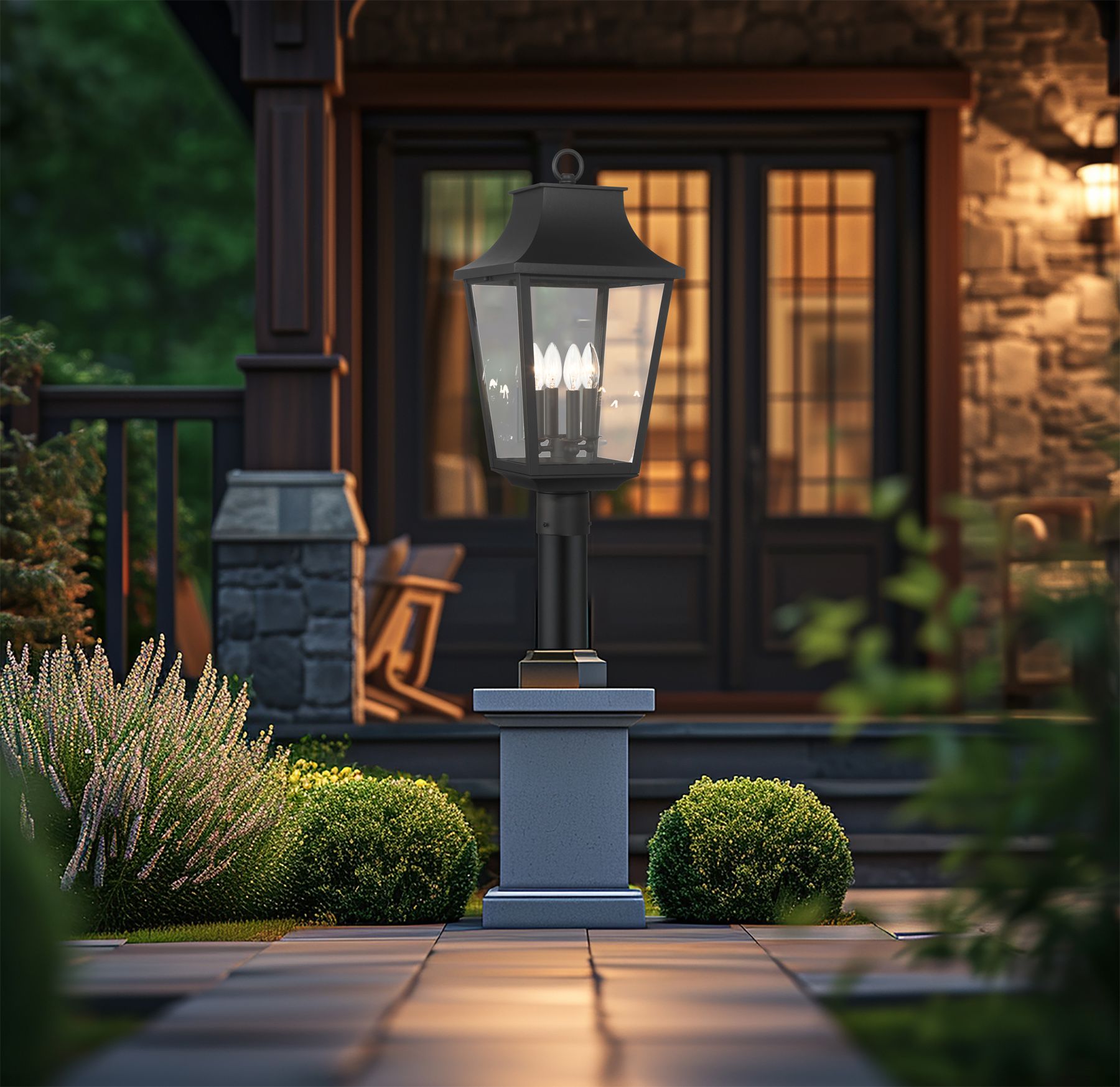 Image 7 Great Outdoors Altimeter 4-Light 11-in Black Outdoor Post Mount with Shades more views