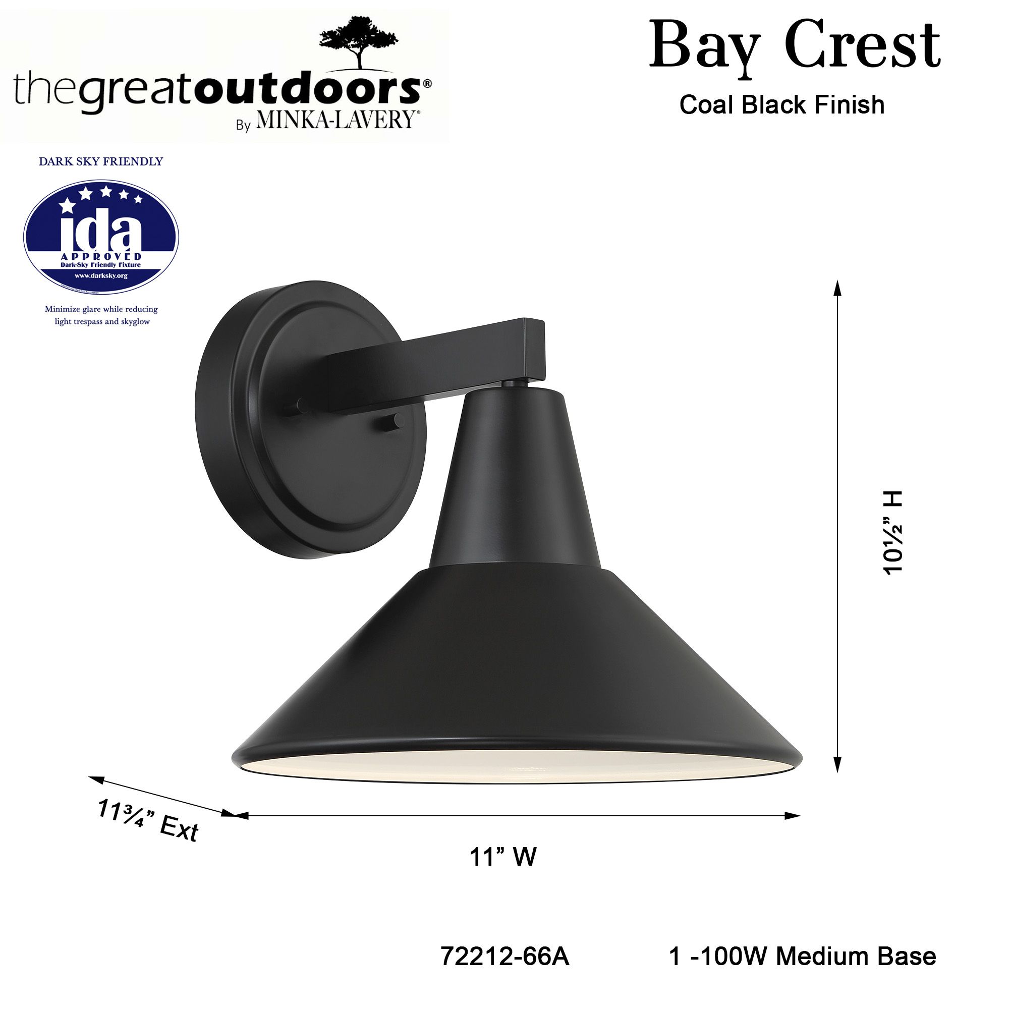 Great Outdoors Bay Crest 1-Light 11-in Coal Black Outdoor Wall Light