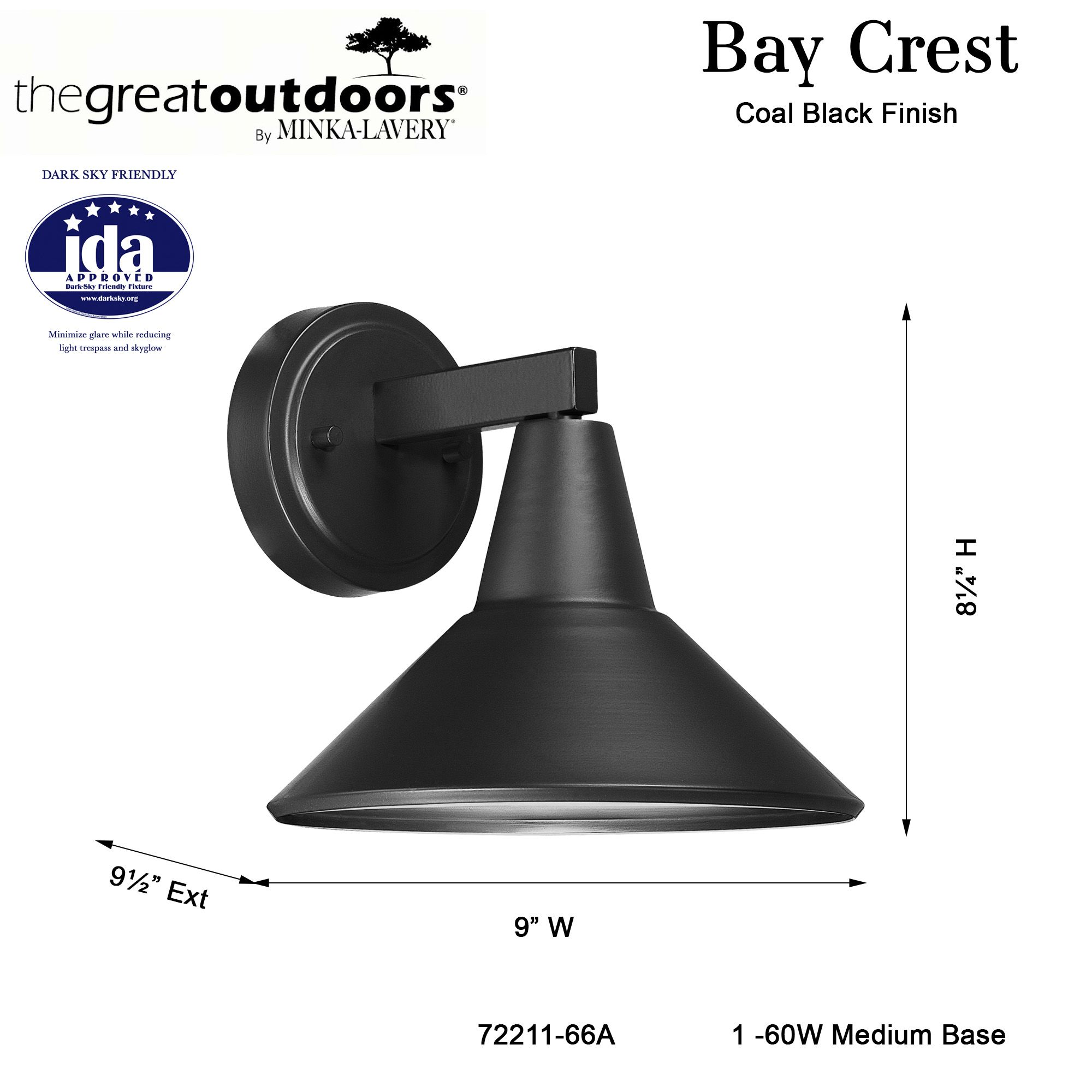 Great Outdoors Bay Crest 1-Light 8.88-in Coal Black Outdoor Wall Light