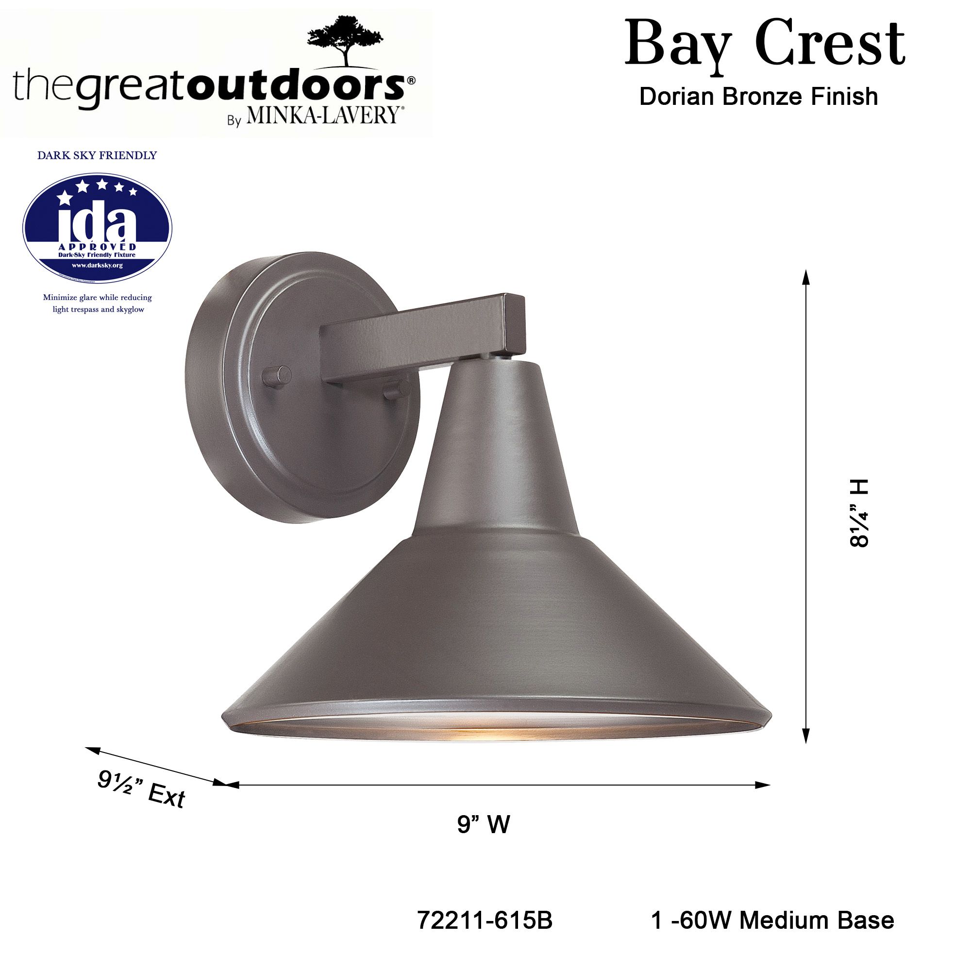 Great Outdoors Bay Crest 1-Light 8.88-in Dorian Bronze Outdoor Wall Light