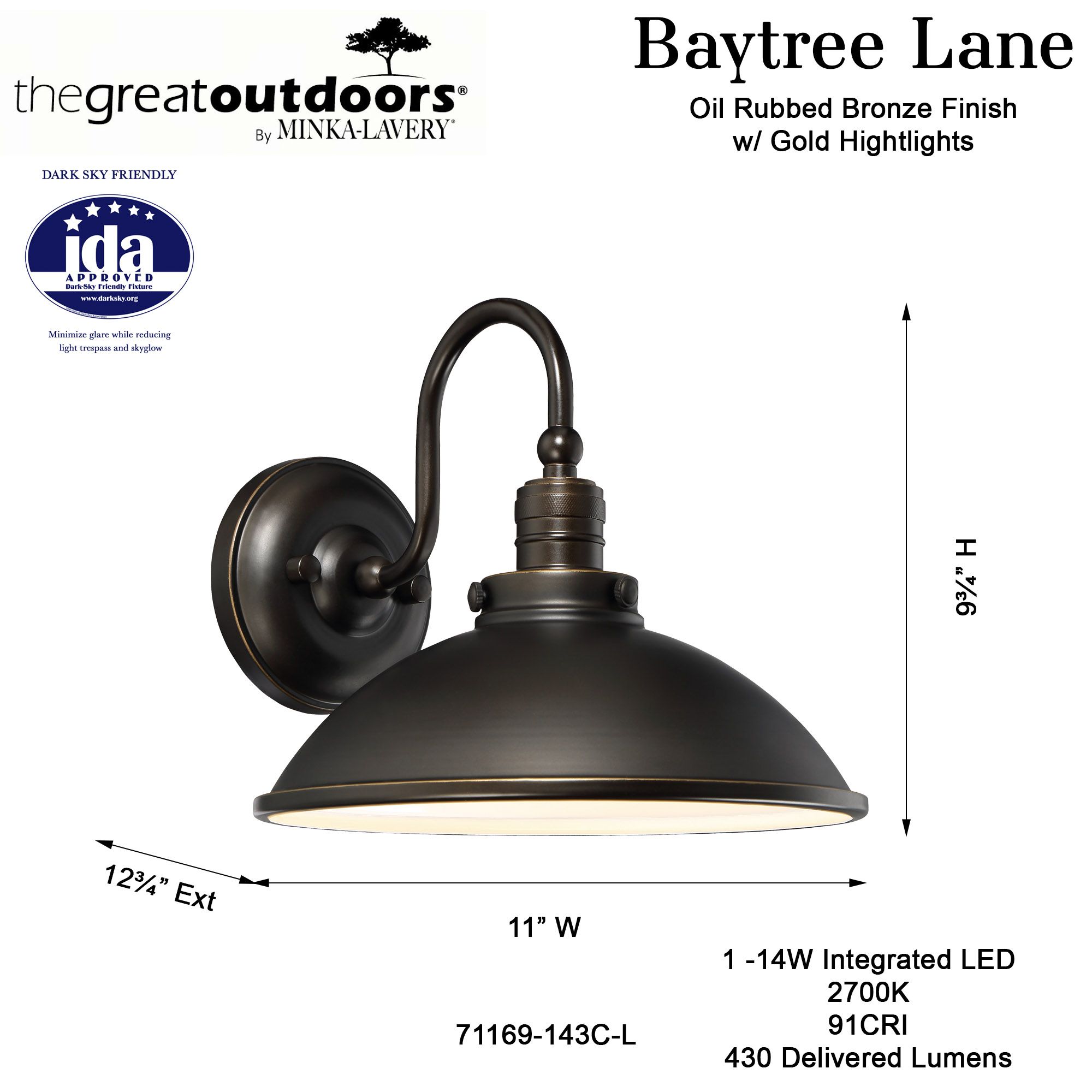 Great Outdoors Baytree Lane LED 11-in Oil Rubbed Bronze Outdoor Wall Light