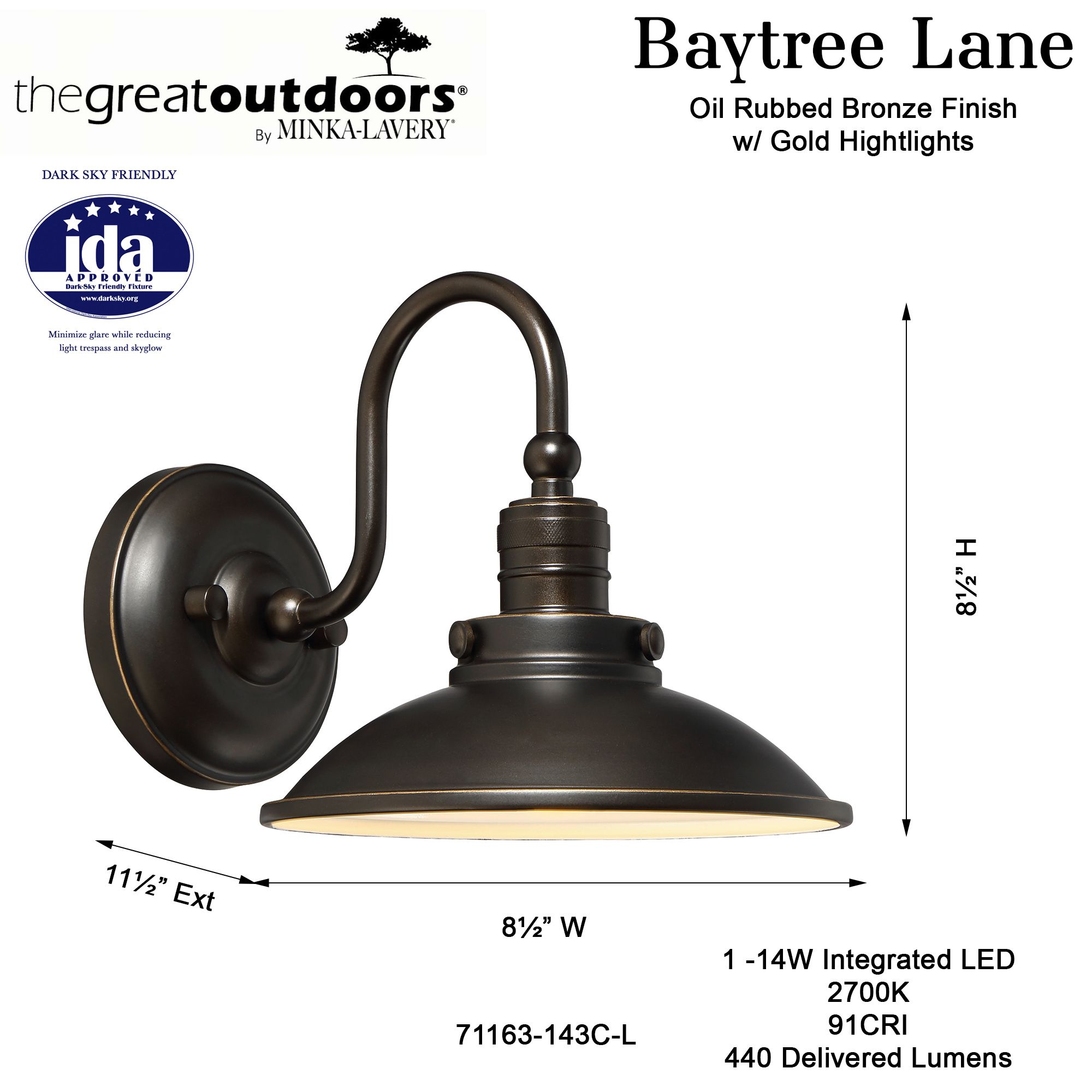 Image 7 Great Outdoors Baytree Lane LED 8.5-in Oil Rubbed Bronze Outdoor Wall Light more views
