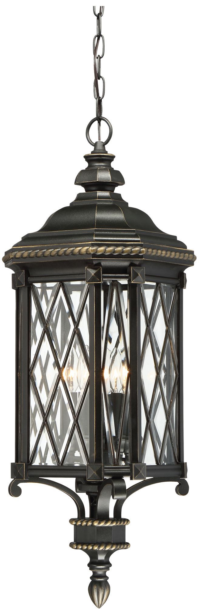 Great Outdoors Bexley Manor 4-Light 31.75-in Black and Gold Outdoor Pendant