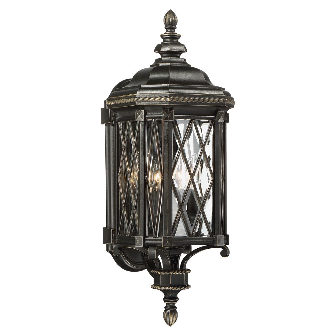 Great Outdoors Bexley Manor 4-Lt 25.25-in Black and Gold Outdoor Wall Light