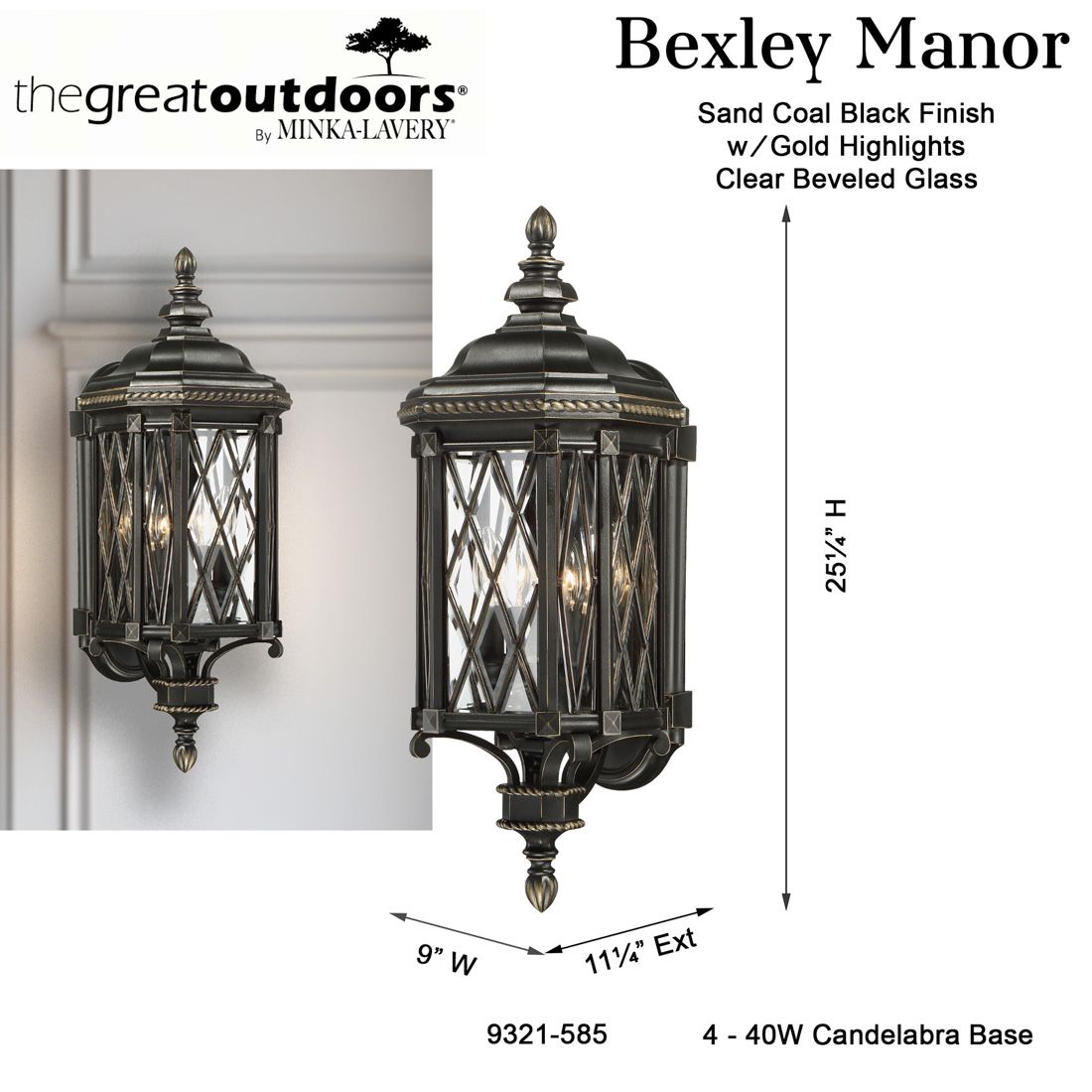 Great Outdoors Bexley Manor 4-Lt 25.25-in Black and Gold Outdoor Wall Light
