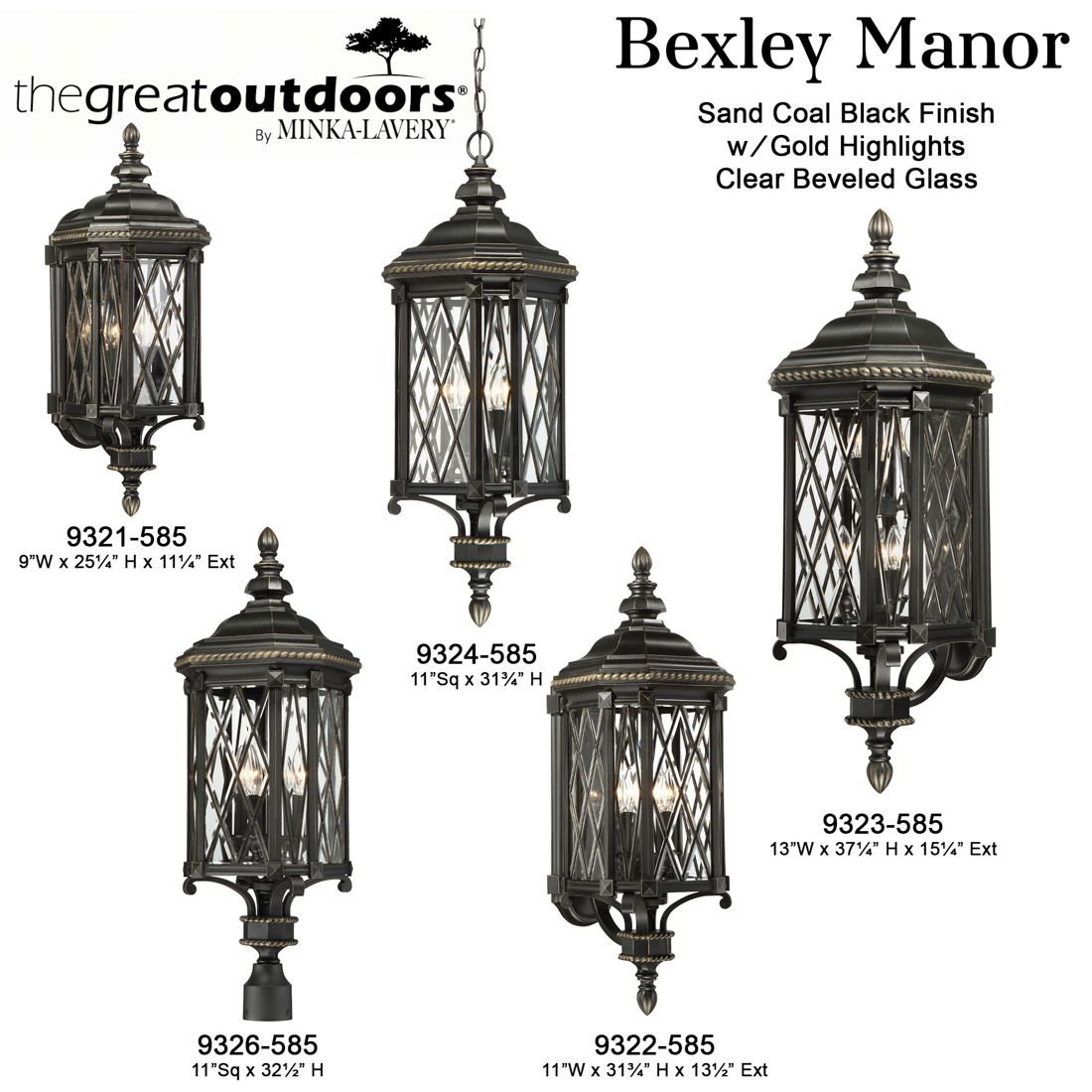 Great Outdoors Bexley Manor 4-Lt 25.25-in Black and Gold Outdoor Wall Light