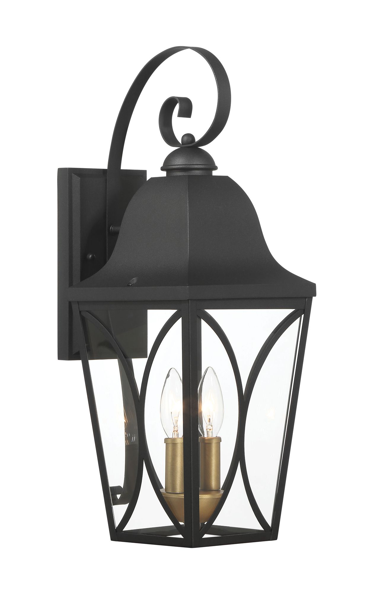 Image 5 Great Outdoors Cardigan 2-Light 7.5-in Black and Brass Outdoor Wall Mount more views