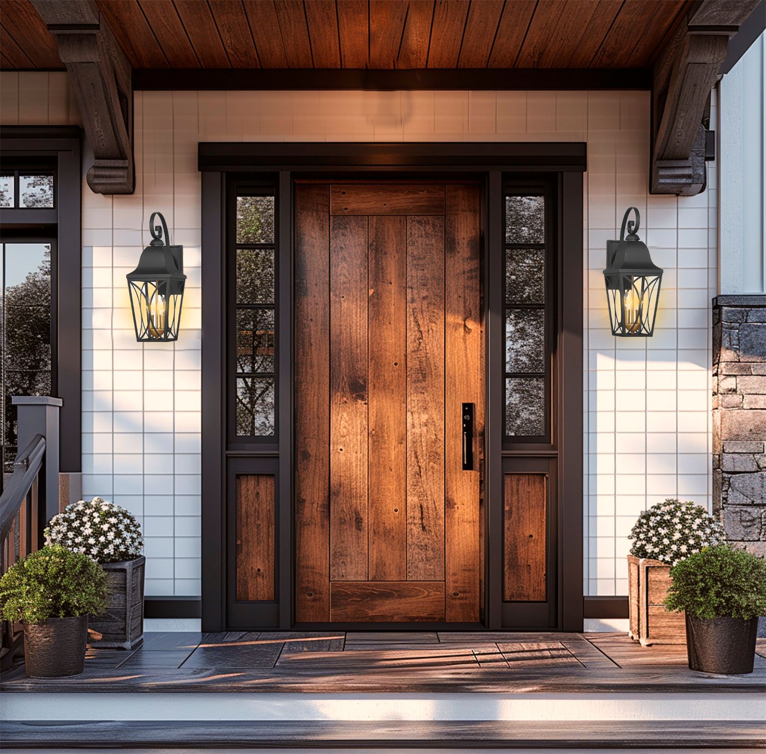 Great Outdoors Cardigan 2-Light 7.5-in Black and Brass Outdoor Wall Mount