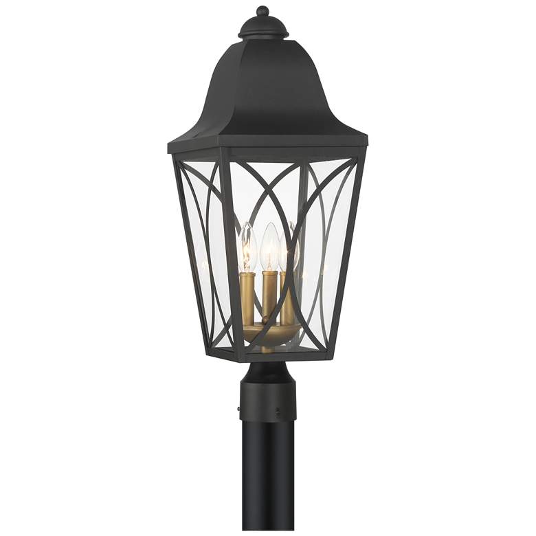 Image 1 Great Outdoors Cardigan 3-Light 9-in Black and Brass Outdoor Post Mount