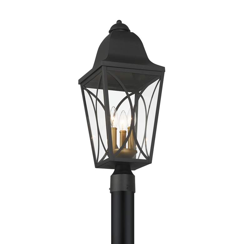 Image 2 Great Outdoors Cardigan 3-Light 9-in Black and Brass Outdoor Post Mount more views