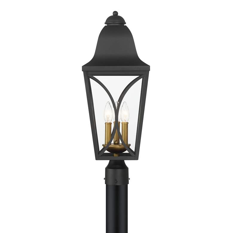 Image 3 Great Outdoors Cardigan 3-Light 9-in Black and Brass Outdoor Post Mount more views