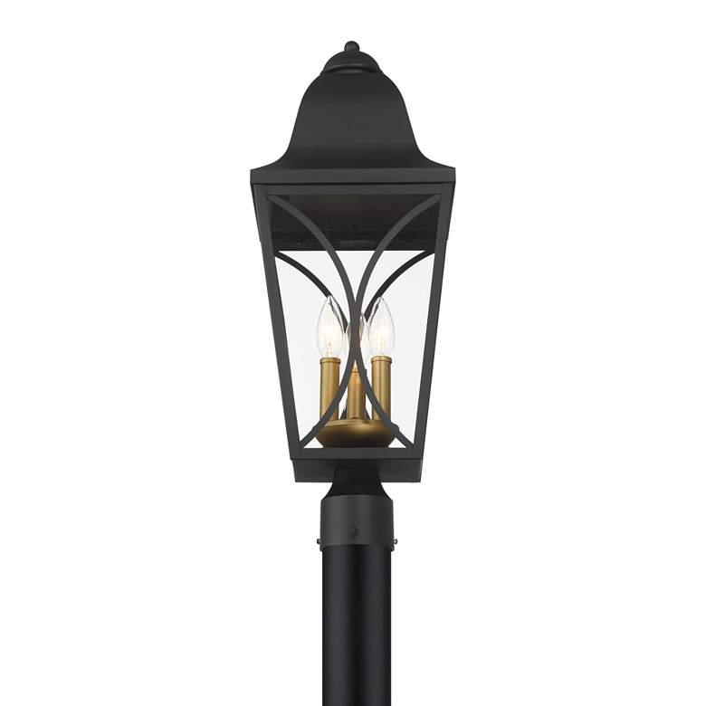 Image 4 Great Outdoors Cardigan 3-Light 9-in Black and Brass Outdoor Post Mount more views