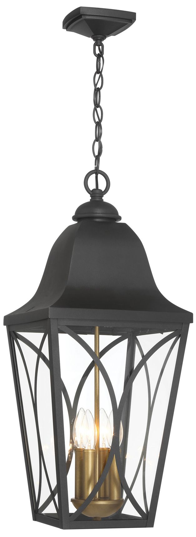 Great Outdoors Cardigan 4-Light 11-in Black and Brass Outdoor Pendant Light