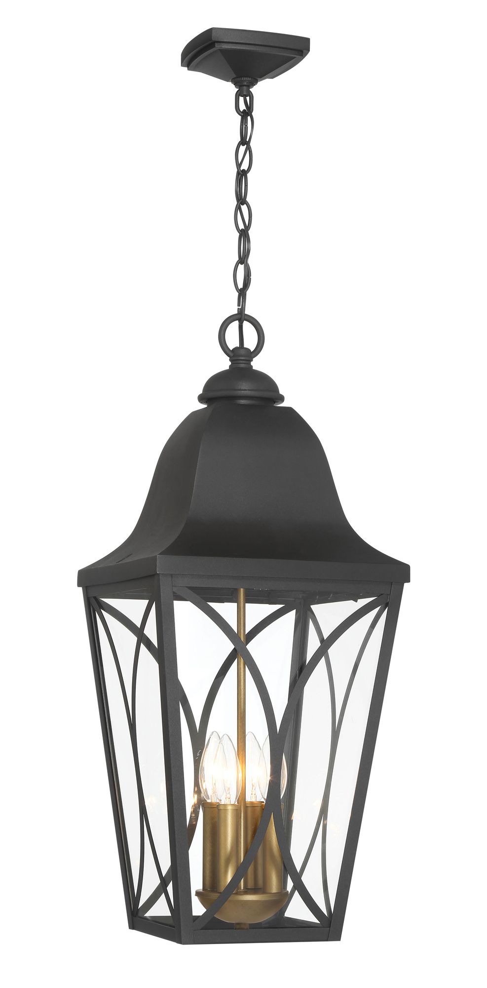 Image 2 Great Outdoors Cardigan 4-Light 11-in Black and Brass Outdoor Pendant Light more views