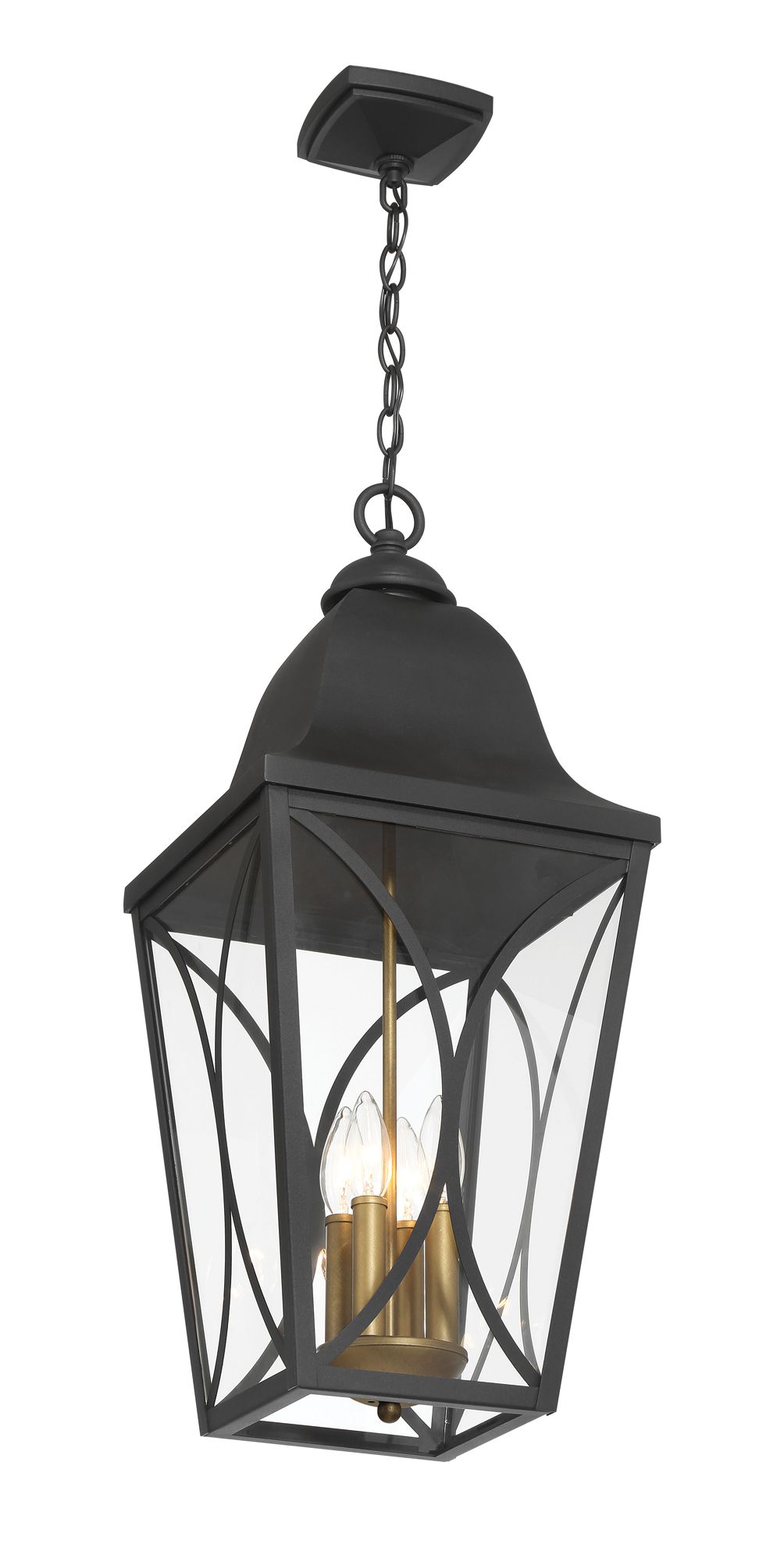 Image 3 Great Outdoors Cardigan 4-Light 11-in Black and Brass Outdoor Pendant Light more views